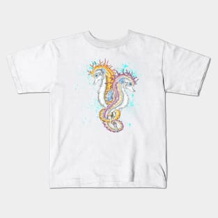 Seahorses Orange and Magenta Duo Ink Art Kids T-Shirt